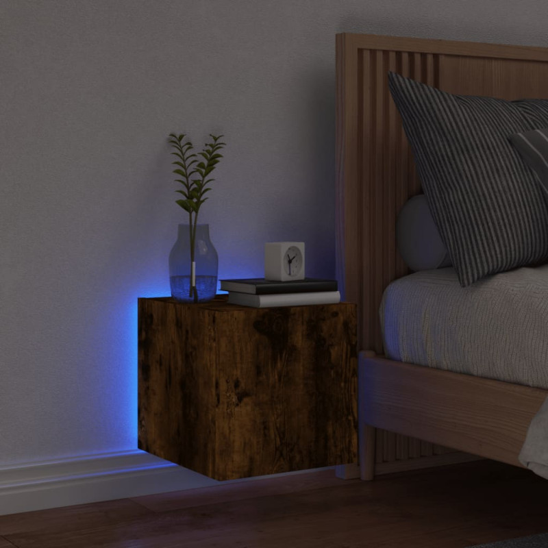 Ścienna szafka TV z LED, przydymiony dąb, 30,5x35x30 cm