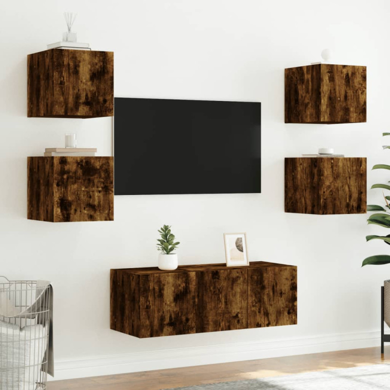 Ścienna szafka TV z LED, przydymiony dąb, 30,5x35x30 cm
