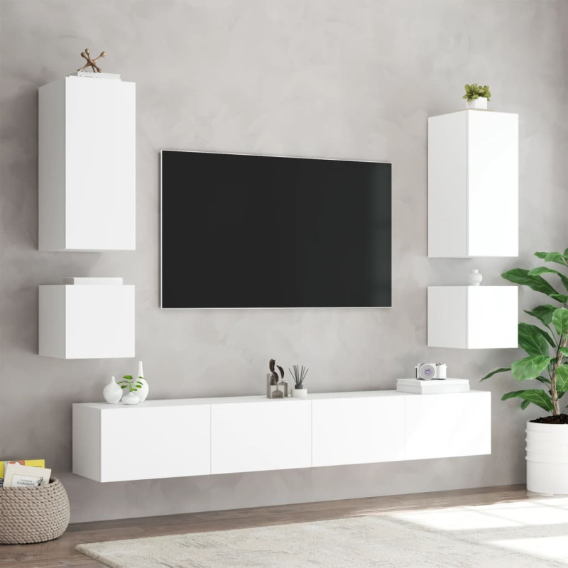 Ścienne szafki TV z LED, 2 szt., białe, 40,5x35x40 cm