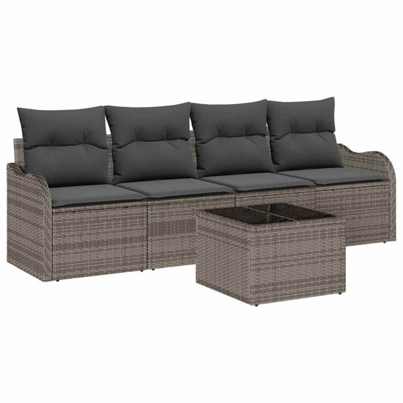 Zestaw Sof na Ogród 5 pcs Szary Polirattan, stal i szkło