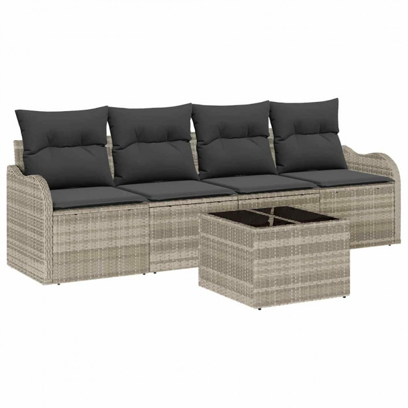 Zestaw Sof na Ogród z poduszką 5 pcs Jasnoszary i ciemnoszary