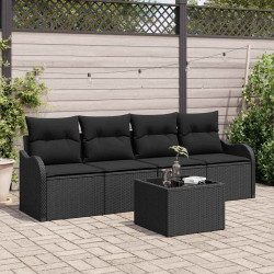 Zestaw Sof na Ogród z przechowywaniem 5 pcs Czarny polirattan