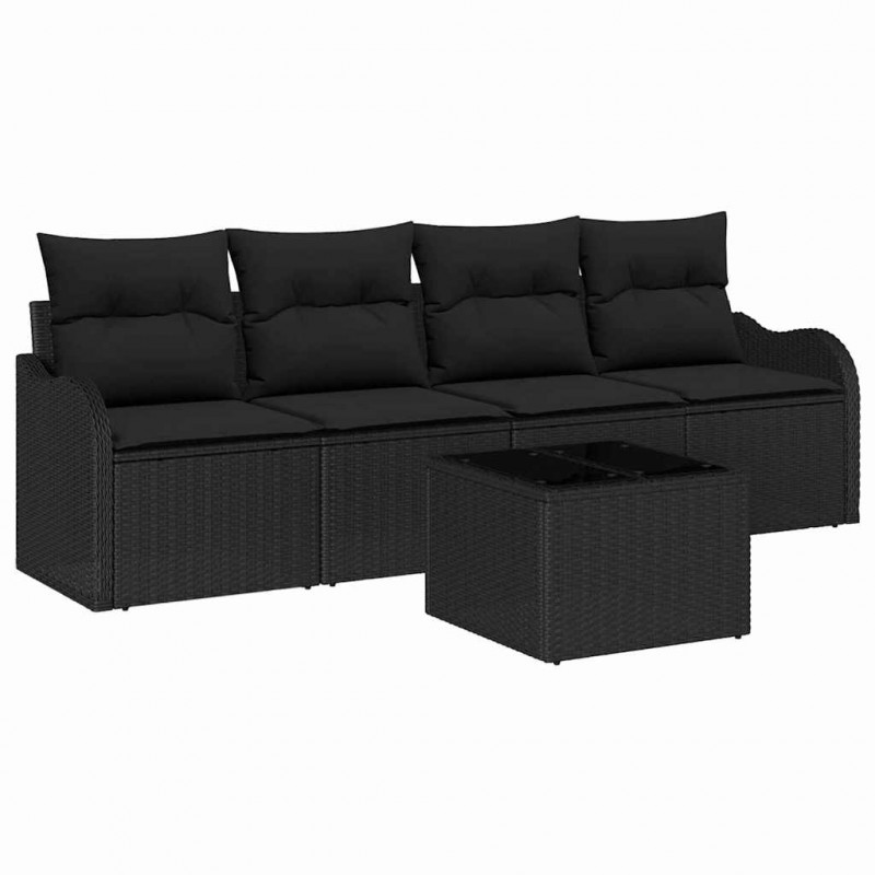 Zestaw Sof na Ogród z przechowywaniem 5 pcs Czarny polirattan
