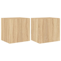 Ścienne szafki TV z LED, 2 szt., dąb sonoma, 40,5x35x40 cm