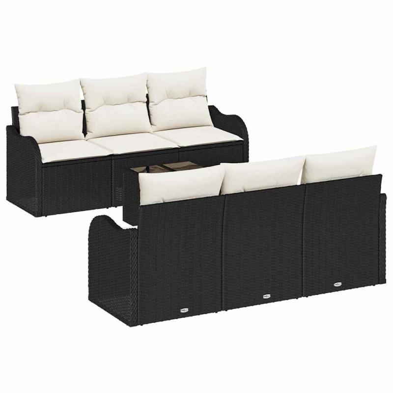 Zestaw Sof na Ogród z poduszką 7 pcs Czarny i kremowy