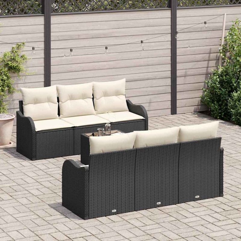 Zestaw Sof na Ogród z poduszką 7 pcs Czarny i kremowy