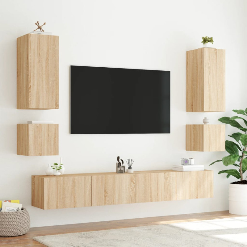 Ścienne szafki TV z LED, 2 szt., dąb sonoma, 40,5x35x40 cm