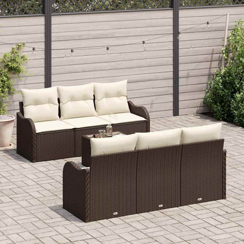 Zestaw Sof na Ogród z poduszką 7 pcs Brązowy i Kremowy