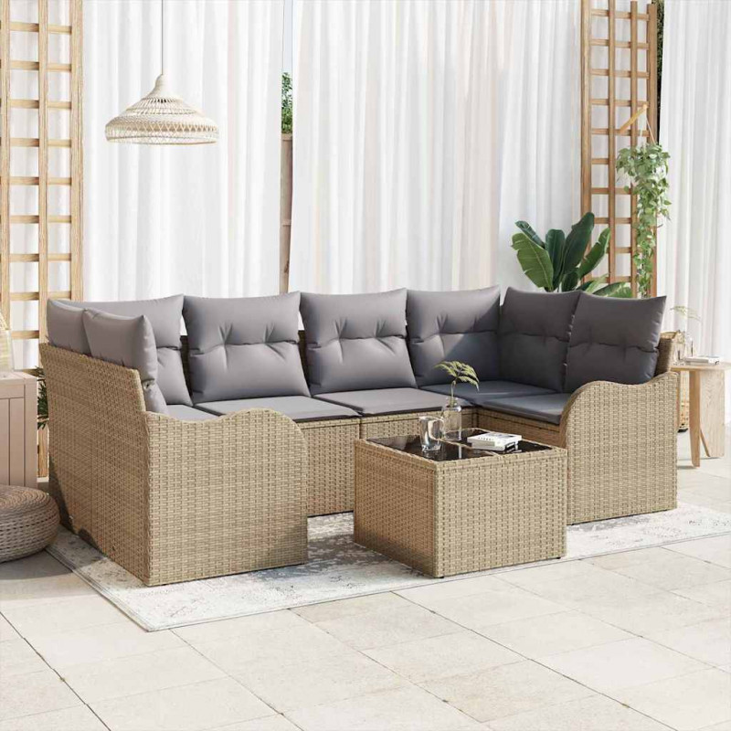 Zestaw Sof na Ogród z poduszką z poduszką 7 pcs Beżowy i szary