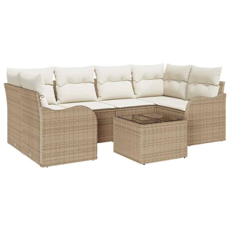 Zestaw Sof na Ogród z poduszką 7 pcs Beżowy i kremowy