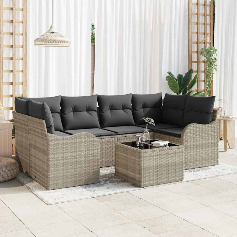Zestaw Sof na Ogród z poduszką 7 pcs Jasnoszary i ciemnoszary