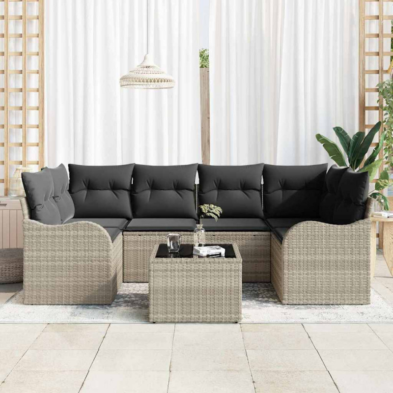 Zestaw Sof na Ogród z poduszką 7 pcs Jasnoszary i ciemnoszary