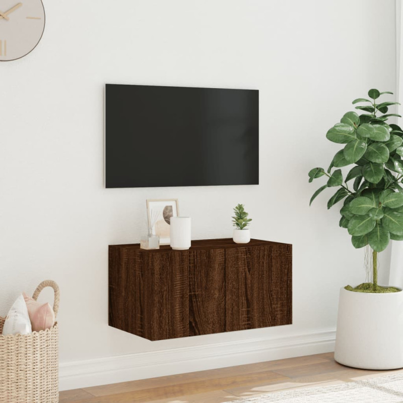 Ścienna szafka TV z LED, brązowy dąb, 60x35x31 cm