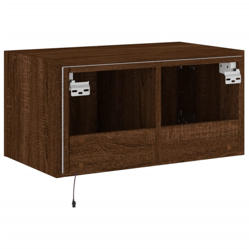 Ścienna szafka TV z LED, brązowy dąb, 60x35x31 cm