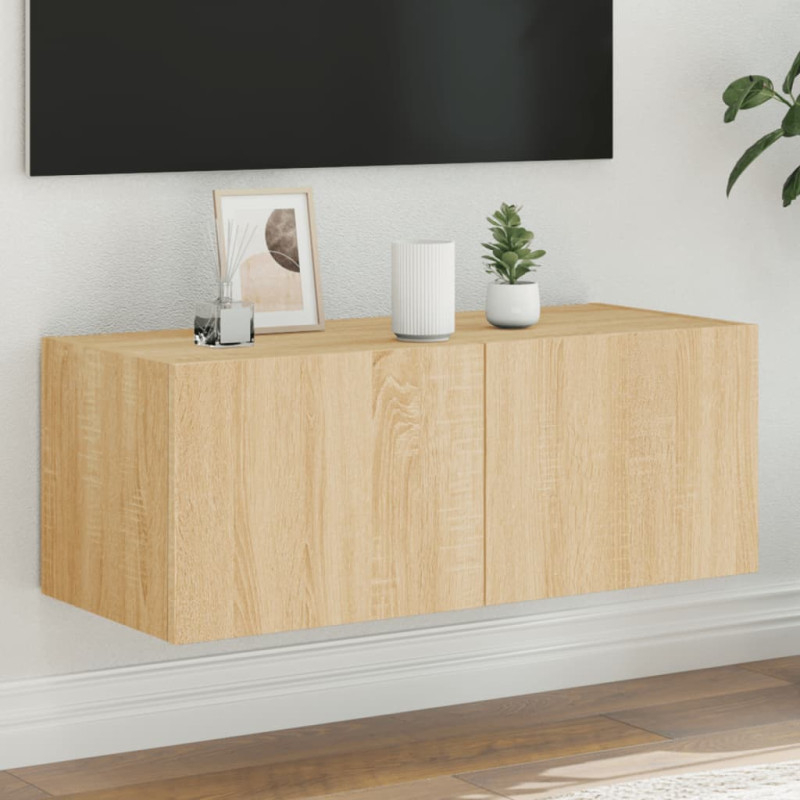 Ścienna szafka TV z LED, dąb sonoma, 80x35x31 cm