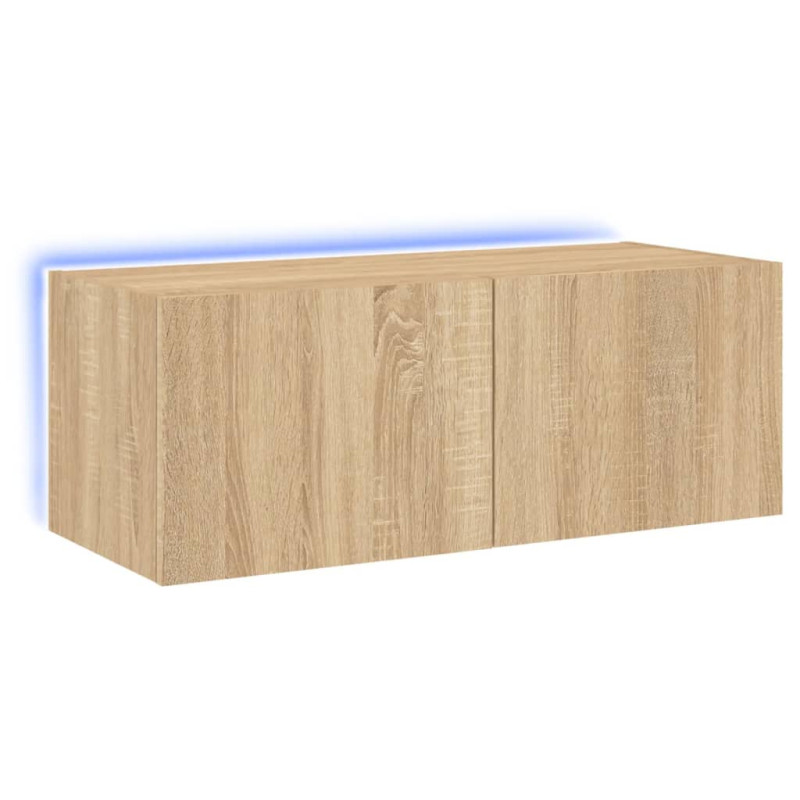 Ścienna szafka TV z LED, dąb sonoma, 80x35x31 cm