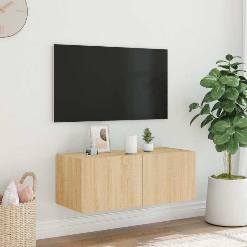 Ścienna szafka TV z LED, dąb sonoma, 80x35x31 cm