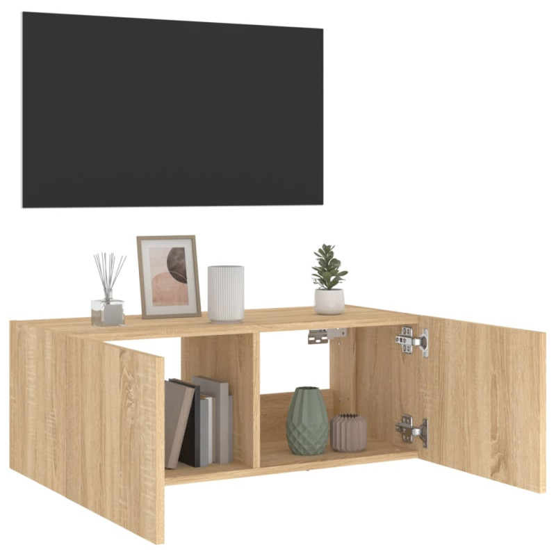 Ścienna szafka TV z LED, dąb sonoma, 80x35x31 cm