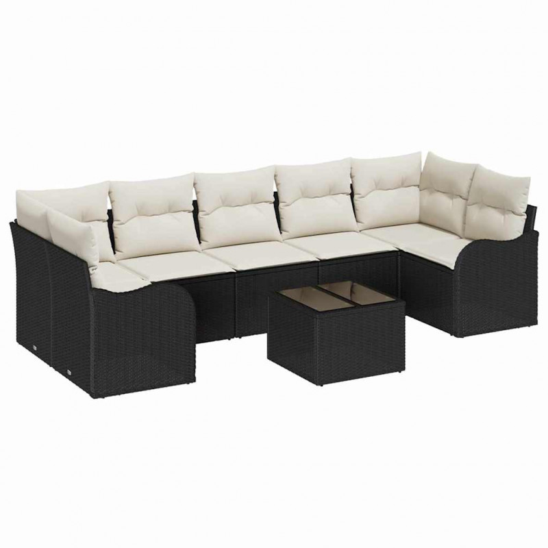 Zestaw Sof na Ogród z poduszką 8 pcs Czarny i kremowy