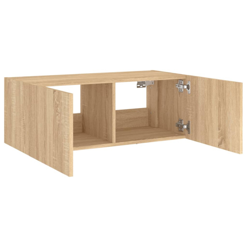Ścienna szafka TV z LED, dąb sonoma, 80x35x31 cm