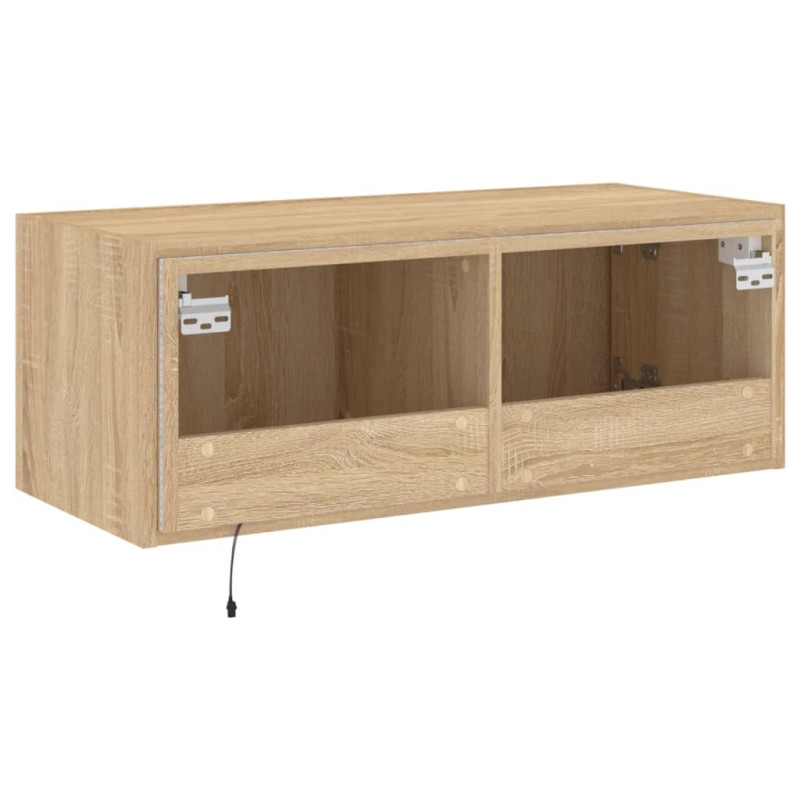 Ścienna szafka TV z LED, dąb sonoma, 80x35x31 cm