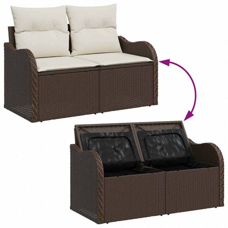 Zestaw Sof na Ogród z poduszką 8 pcs Brązowy i Kremowy