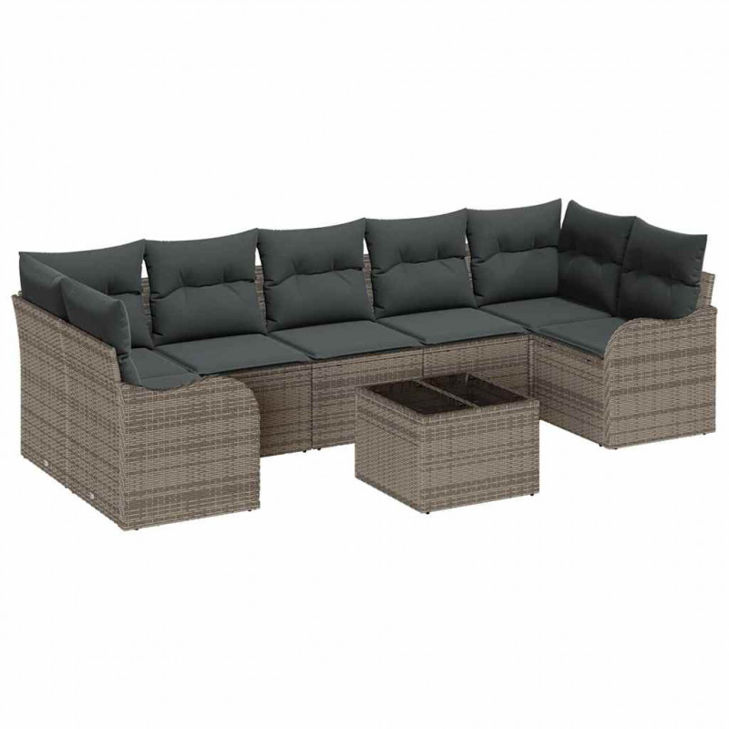 Zestaw Sof na Ogród 8 pcs Szary Polirattan, stal i szkło