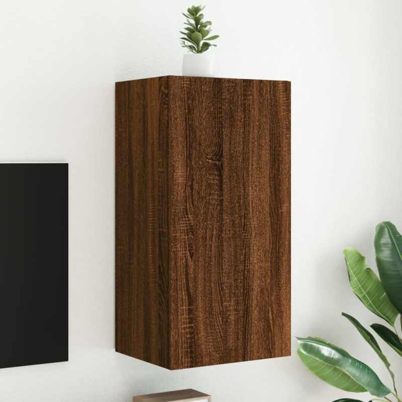 Ścienna szafka TV z LED, brązowy dąb, 40,5x35x80 cm