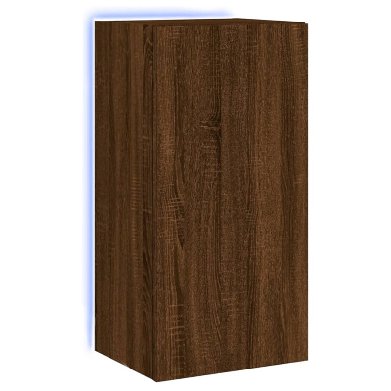 Ścienna szafka TV z LED, brązowy dąb, 40,5x35x80 cm