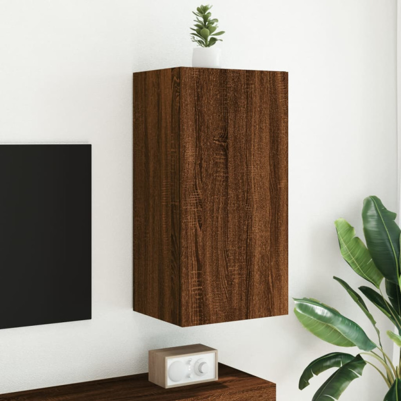 Ścienna szafka TV z LED, brązowy dąb, 40,5x35x80 cm