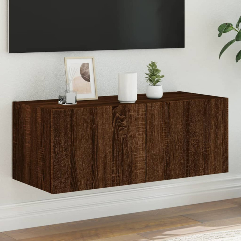 Ścienna szafka TV z LED, brązowy dąb, 80x35x31 cm