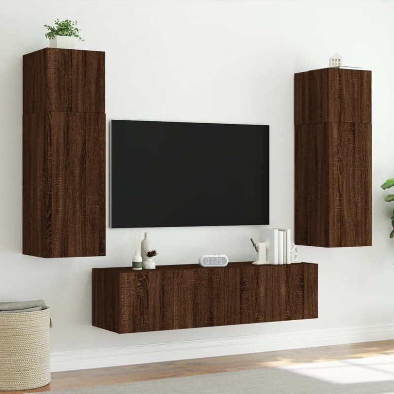 Ścienna szafka TV z LED, brązowy dąb, 80x35x31 cm