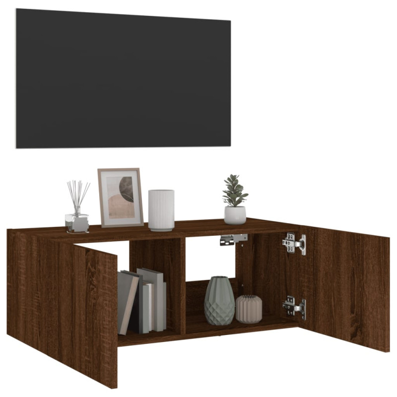 Ścienna szafka TV z LED, brązowy dąb, 80x35x31 cm