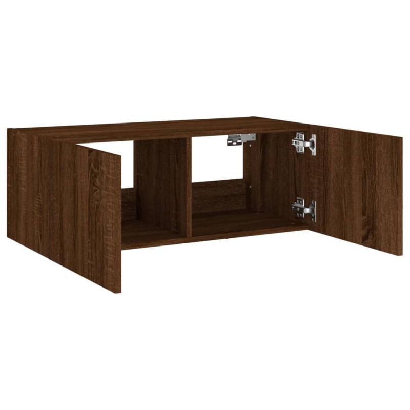 Ścienna szafka TV z LED, brązowy dąb, 80x35x31 cm