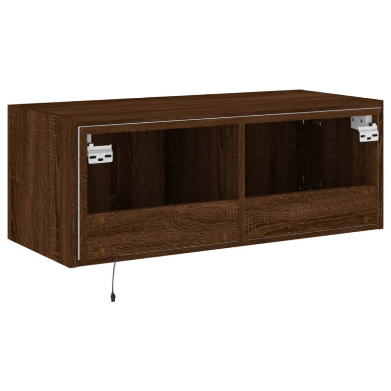 Ścienna szafka TV z LED, brązowy dąb, 80x35x31 cm