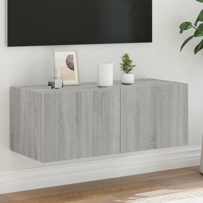 Ścienna szafka TV z LED, szary dąb sonoma, 80x35x31 cm
