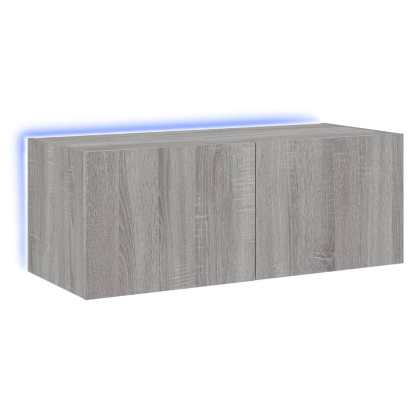 Ścienna szafka TV z LED, szary dąb sonoma, 80x35x31 cm
