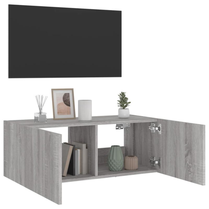 Ścienna szafka TV z LED, szary dąb sonoma, 80x35x31 cm