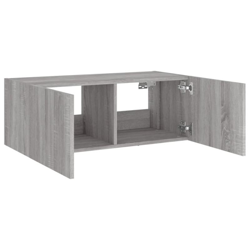 Ścienna szafka TV z LED, szary dąb sonoma, 80x35x31 cm
