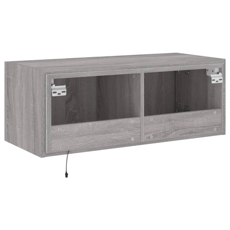 Ścienna szafka TV z LED, szary dąb sonoma, 80x35x31 cm