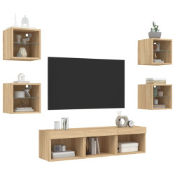 7-częściowy zestaw mebli TV z LED, dąb sonoma