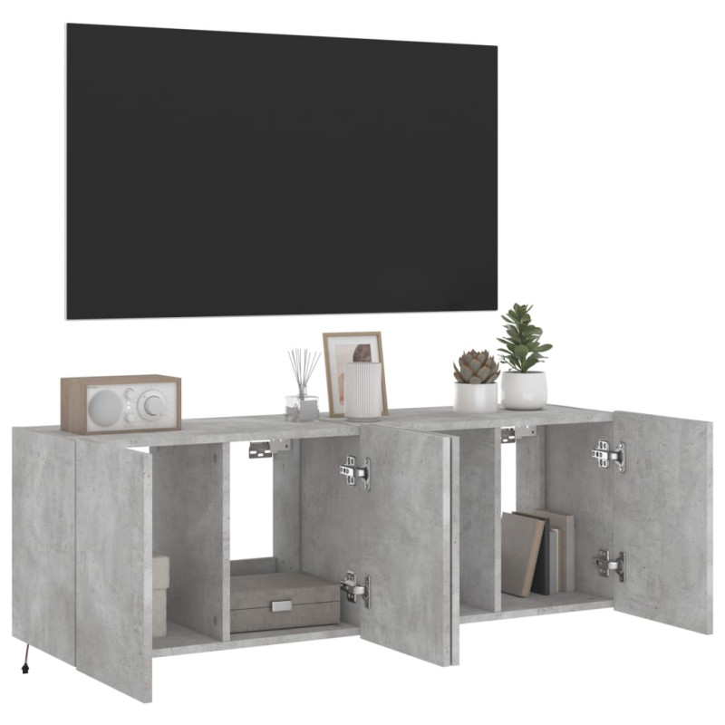 Ścienne szafki TV z LED, 2 szt., szarość betonu, 60x35x41 cm