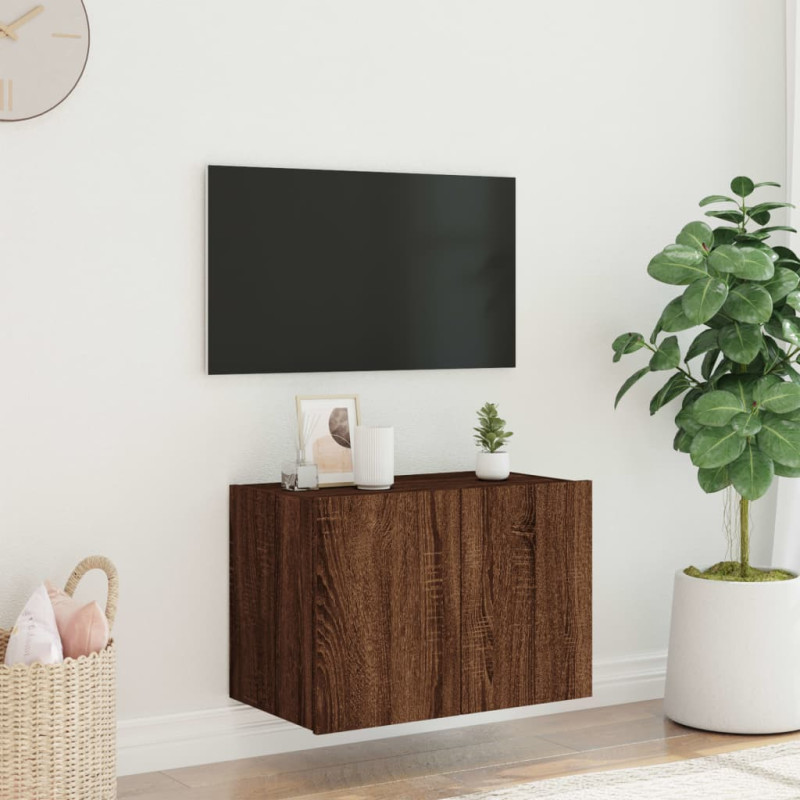 Ścienna szafka TV z LED, brązowy dąb, 60x35x41 cm