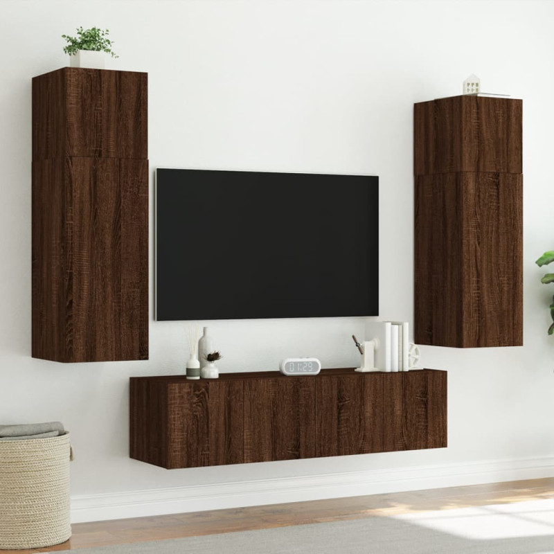 Ścienna szafka TV z LED, brązowy dąb, 60x35x41 cm