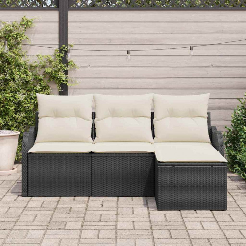 Zestaw Sof na Ogród z przechowywaniem 4 pcs Czarny polirattan