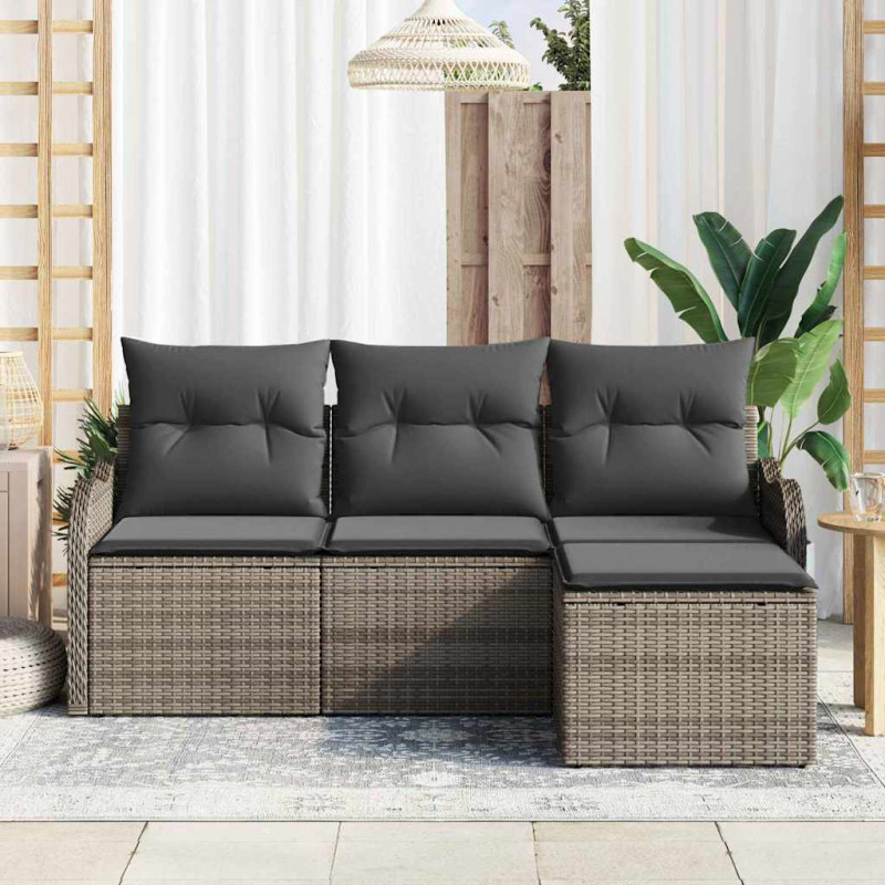 Zestaw Sof na Ogród z przechowywaniem 4 pcs Szary polirattan