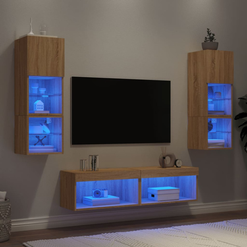 6-częściowy zestaw mebli TV z LED, dąb sonoma
