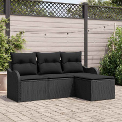 Zestaw Sof na Ogród z przechowywaniem 4 pcs Czarny polirattan