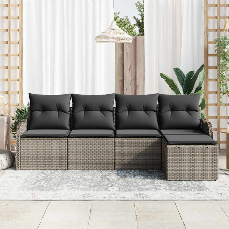 Zestaw Sof na Ogród z poduszką 5 pcs Szary Polirattan