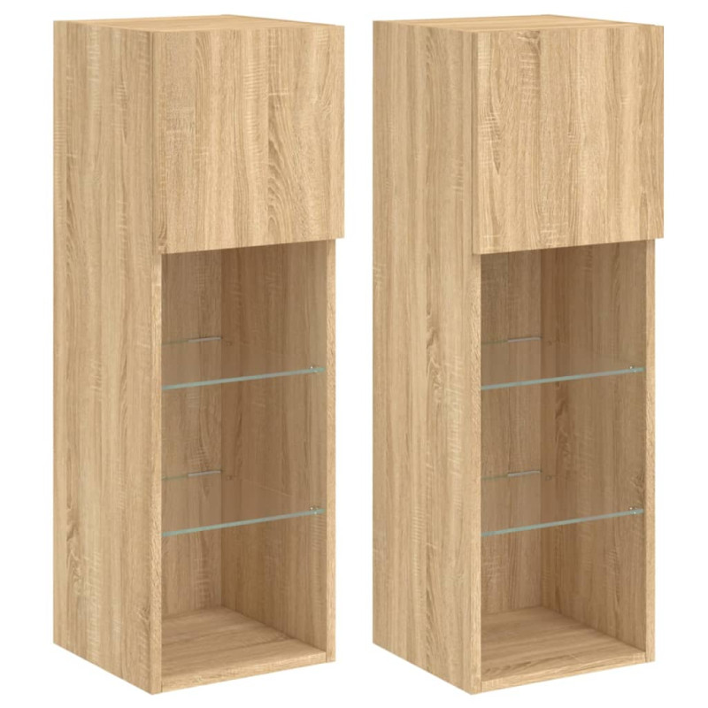 Szafki TV, z LED, 2 szt., dąb sonoma, 30,5x30x90 cm